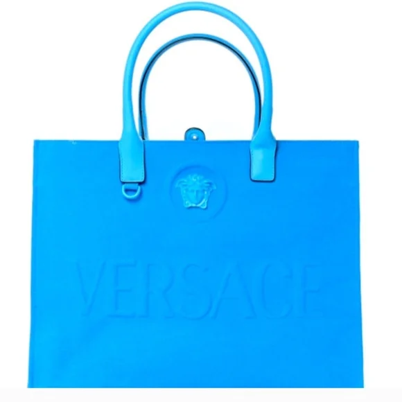 Versace La Medusa Blue Women's Canvas Logo Tote RETAIL $1922 (COA incuded) - Picture 8 of 14